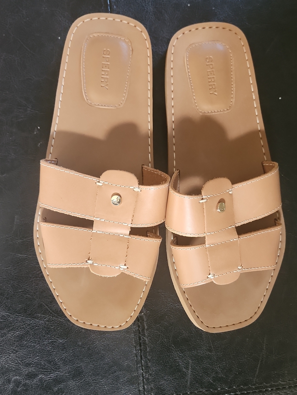 Sperry Women’s Tan Strappy Leather Slide Sandals